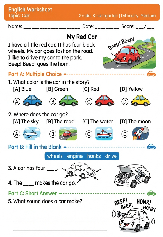 English worksheet — Car